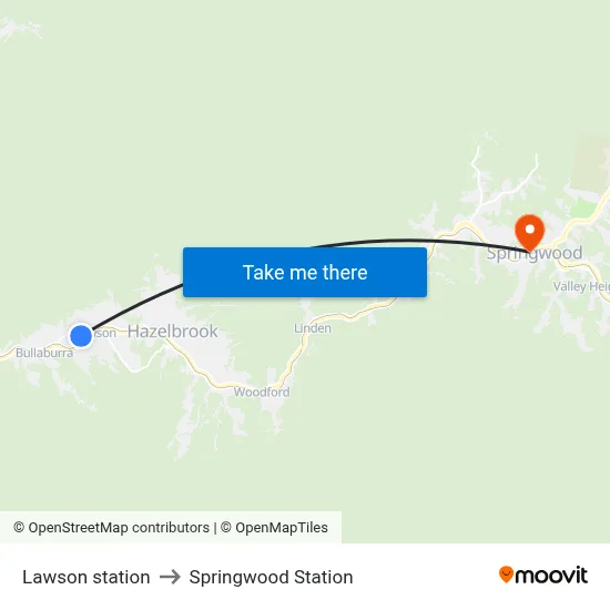 Lawson station to Springwood Station map