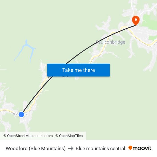 Woodford (Blue Mountains) to Blue mountains central map