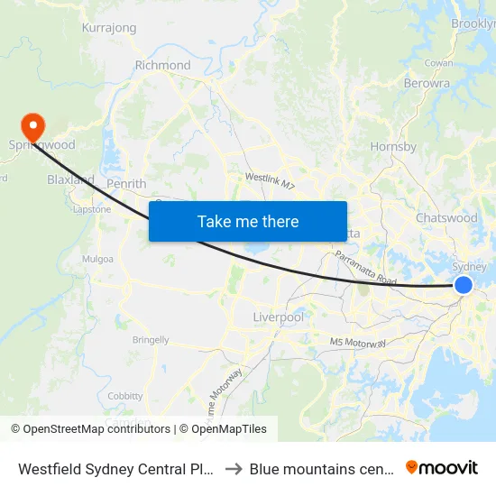 Westfield Sydney Central Plaza to Blue mountains central map
