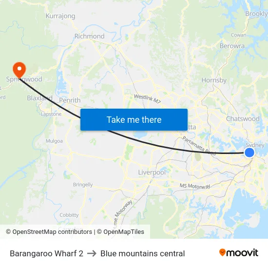 Barangaroo Wharf 2 to Blue mountains central map