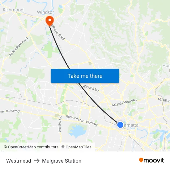 Westmead to Mulgrave Station map