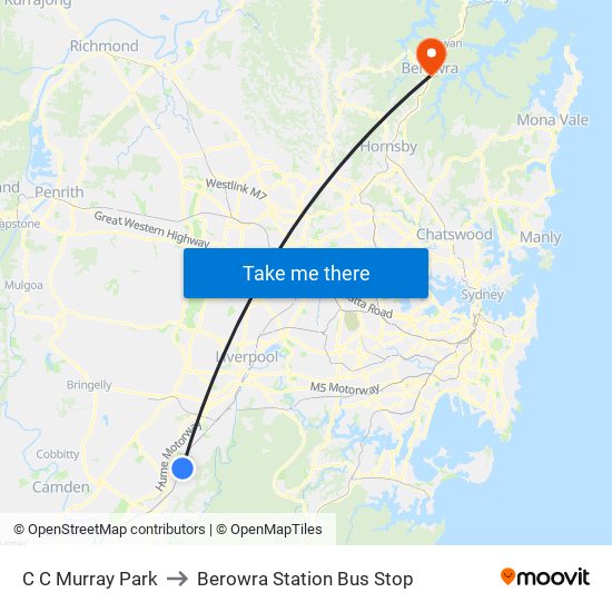 C C Murray Park to Berowra Station Bus Stop map