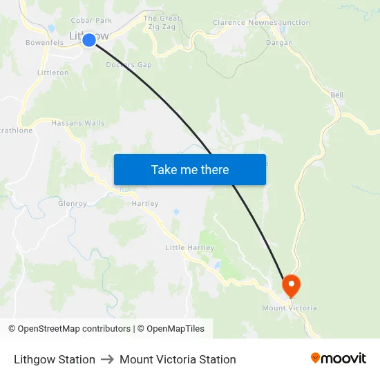 Lithgow Station to Mount Victoria Station map
