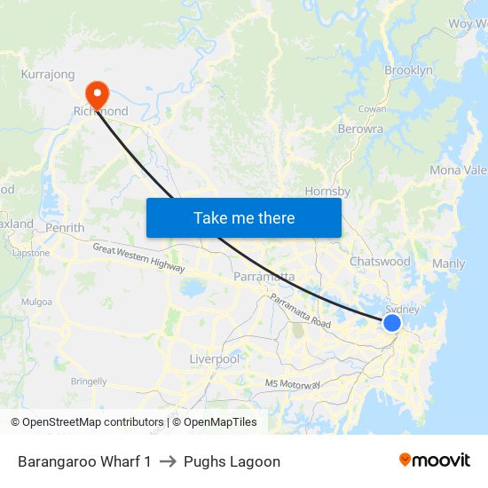 Barangaroo Wharf 1 to Pughs Lagoon map