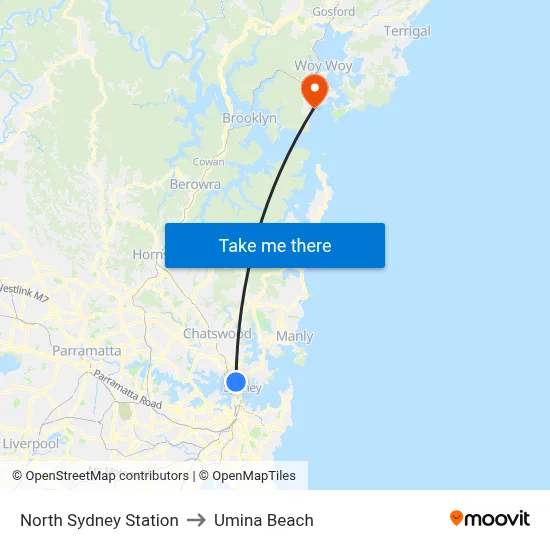 North Sydney Station to Umina Beach map