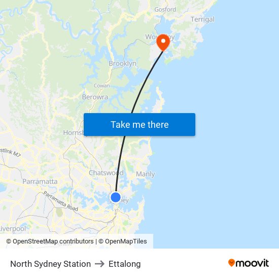 North Sydney Station to Ettalong map