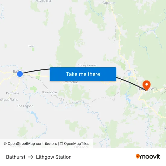 Bathurst to Lithgow Station map