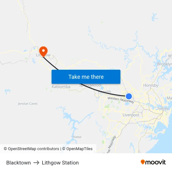 Blacktown to Lithgow Station map
