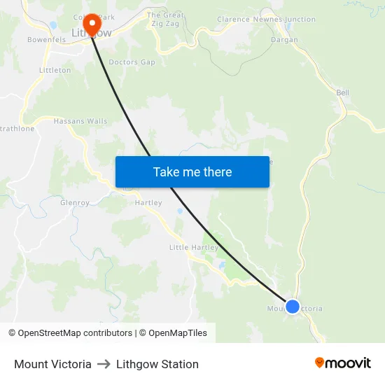 Mount Victoria to Lithgow Station map