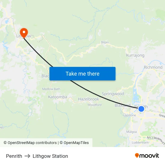 Penrith to Lithgow Station map