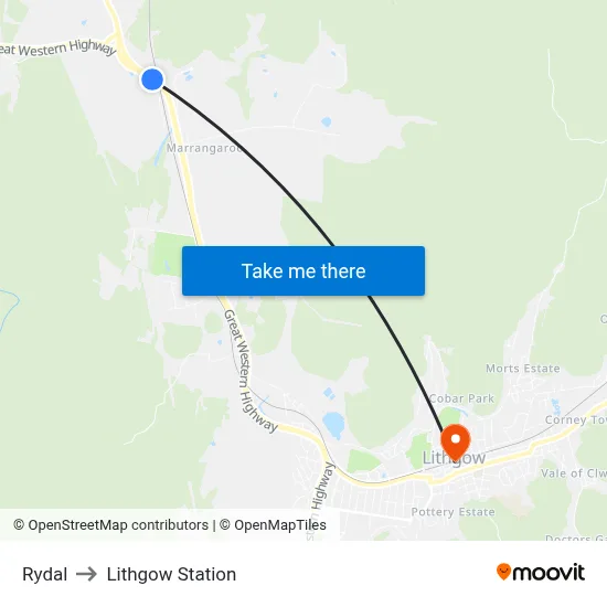 Rydal to Lithgow Station map