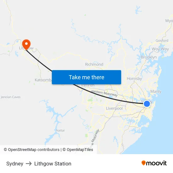 Sydney to Lithgow Station map