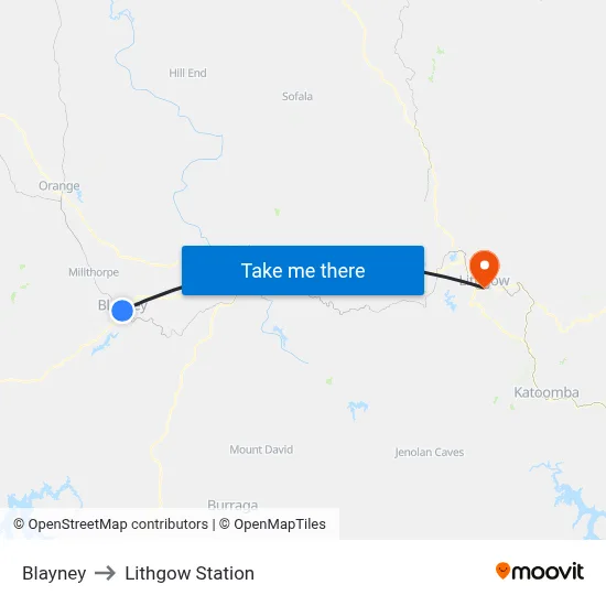 Blayney to Lithgow Station map
