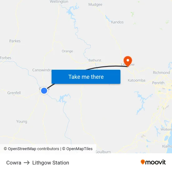 Cowra to Lithgow Station map
