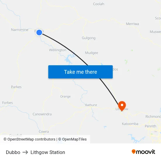 Dubbo to Lithgow Station map