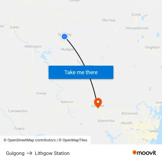 Gulgong to Lithgow Station map