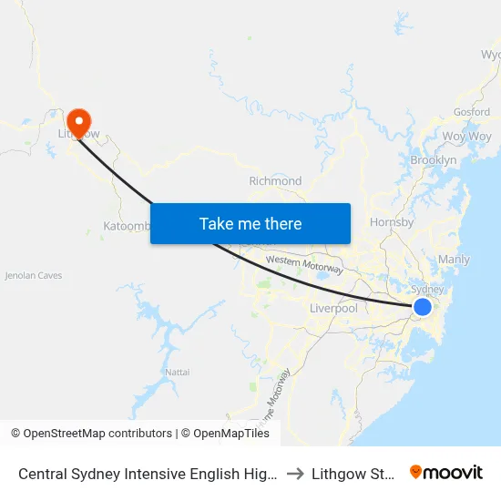 Central Sydney Intensive English High School to Lithgow Station map