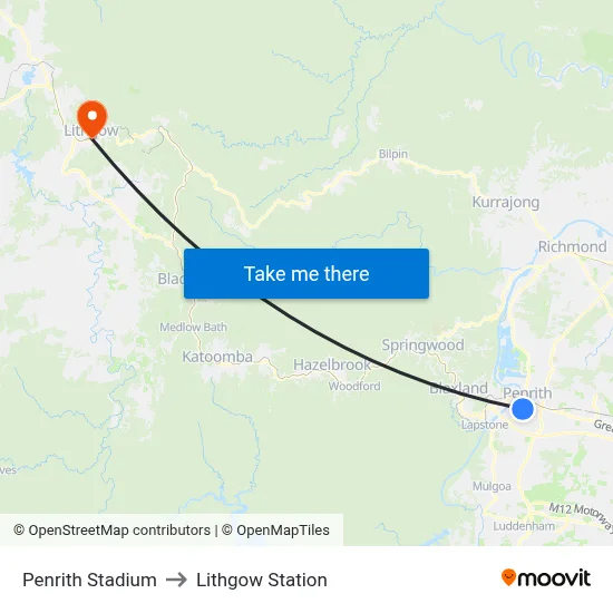 Penrith Stadium to Lithgow Station map
