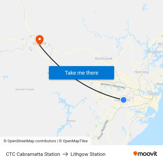 CTC Cabramatta Station to Lithgow Station map