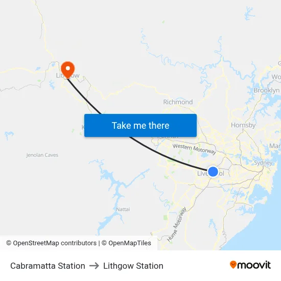 Cabramatta Station to Lithgow Station map