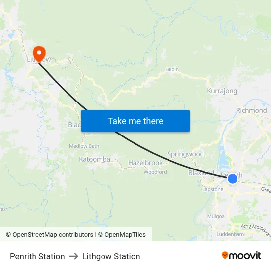 Penrith Station to Lithgow Station map