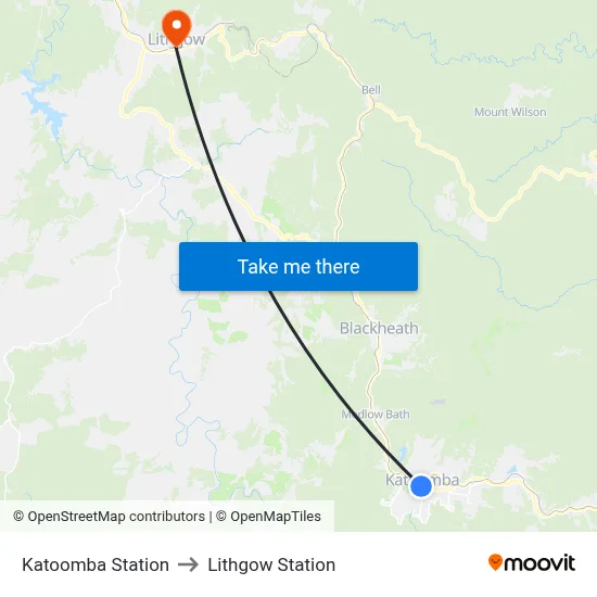 Katoomba Station to Lithgow Station map