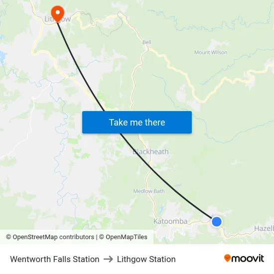 Wentworth Falls Station to Lithgow Station map