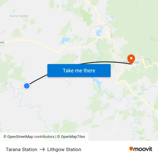 Tarana Station to Lithgow Station map