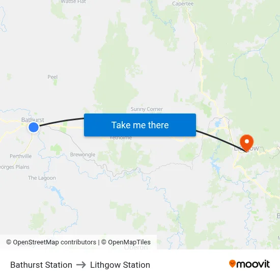 Bathurst Station to Lithgow Station map