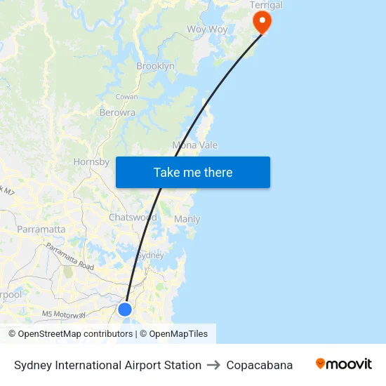 Sydney International Airport Station to Copacabana map