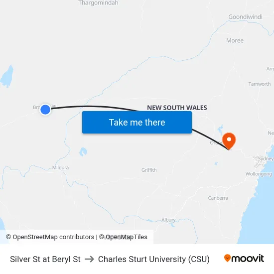 Silver St at Beryl St to Charles Sturt University (CSU) map