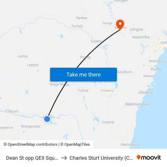 Dean St opp QEII Square to Charles Sturt University (CSU) map