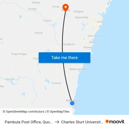 Pambula Post Office, Quondola St to Charles Sturt University (CSU) map