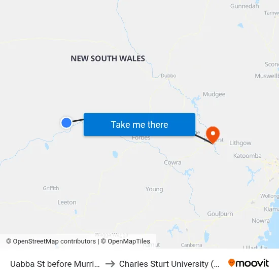 Uabba St before Murrin St to Charles Sturt University (CSU) map