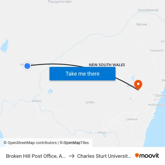 Broken Hill Post Office, Argent St to Charles Sturt University (CSU) map