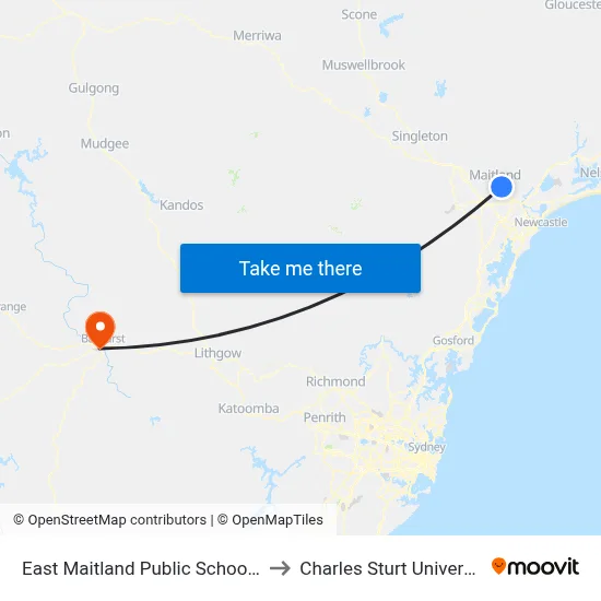 East Maitland Public School, William St to Charles Sturt University (CSU) map