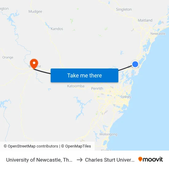 University of Newcastle, The Boulevarde to Charles Sturt University (CSU) map