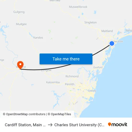 Cardiff Station, Main Rd to Charles Sturt University (CSU) map