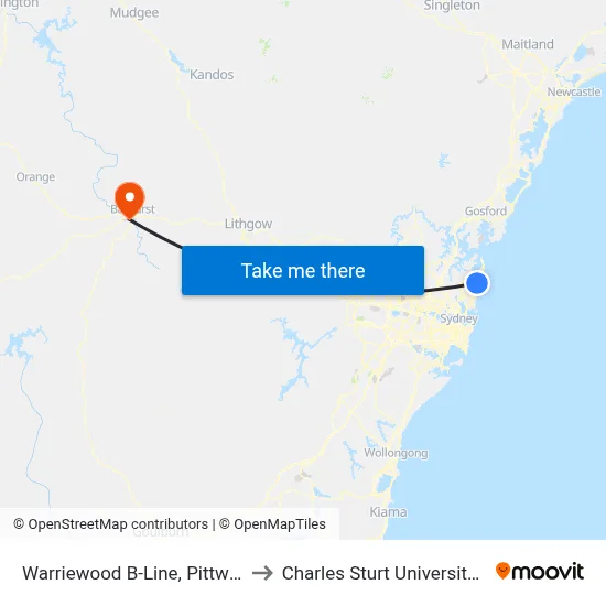Warriewood B-Line, Pittwater Rd to Charles Sturt University (CSU) map