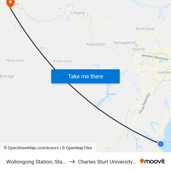Wollongong Station, Station St to Charles Sturt University (CSU) map