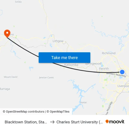 Blacktown Station, Stand M to Charles Sturt University (CSU) map