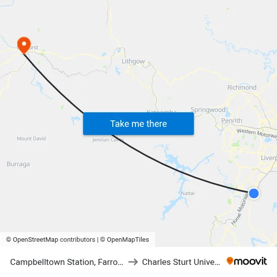 Campbelltown Station, Farrow Rd, Stand H to Charles Sturt University (CSU) map
