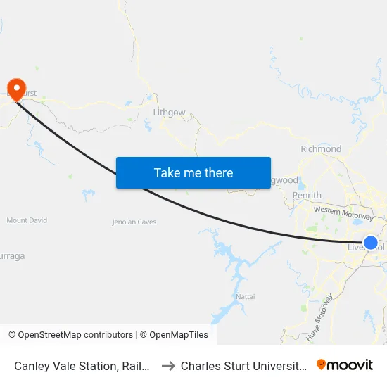 Canley Vale Station, Railway Pde to Charles Sturt University (CSU) map
