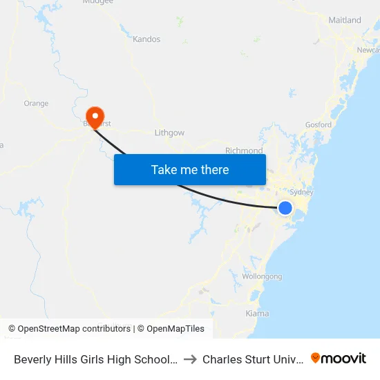Beverly Hills Girls High School, King Georges Rd to Charles Sturt University (CSU) map