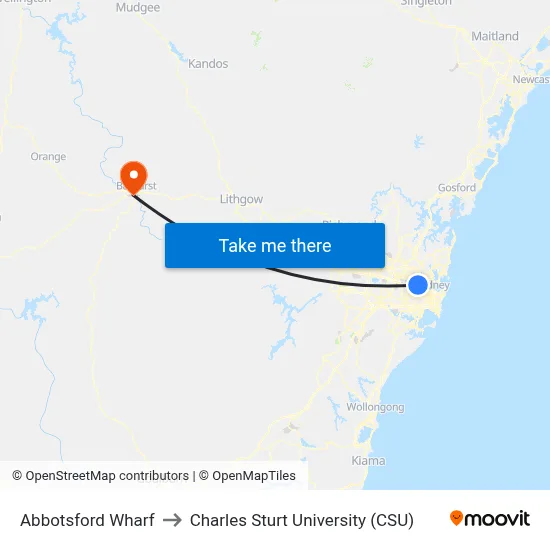 Abbotsford Wharf to Charles Sturt University (CSU) map