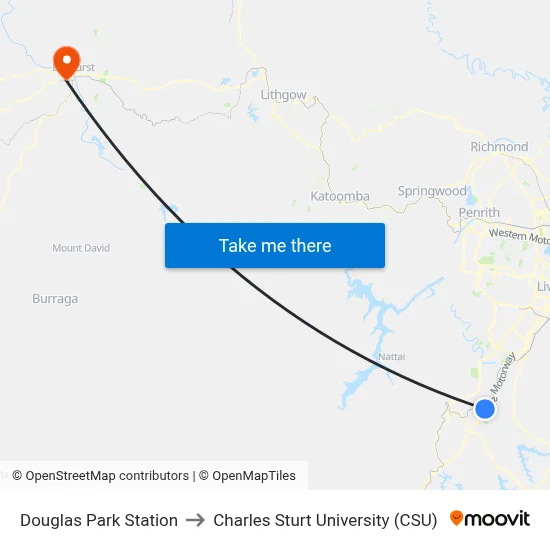 Douglas Park Station to Charles Sturt University (CSU) map