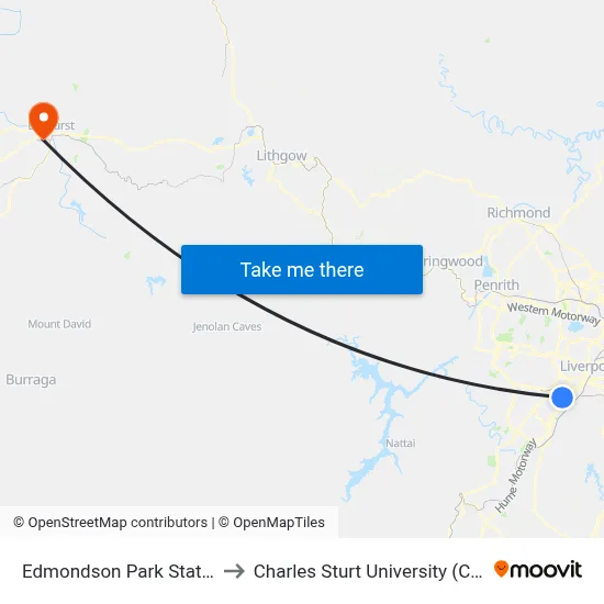 Edmondson Park Station to Charles Sturt University (CSU) map
