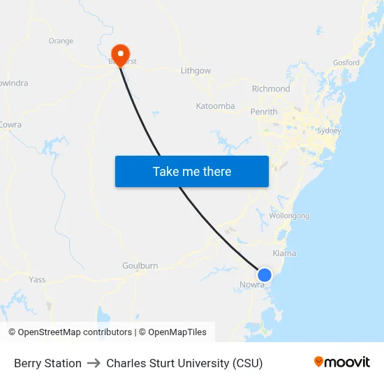 Berry Station to Charles Sturt University (CSU) map