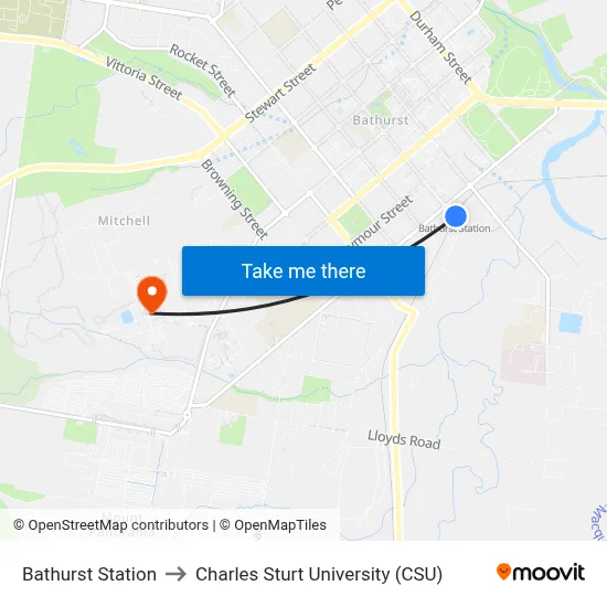 Bathurst Station to Charles Sturt University (CSU) map