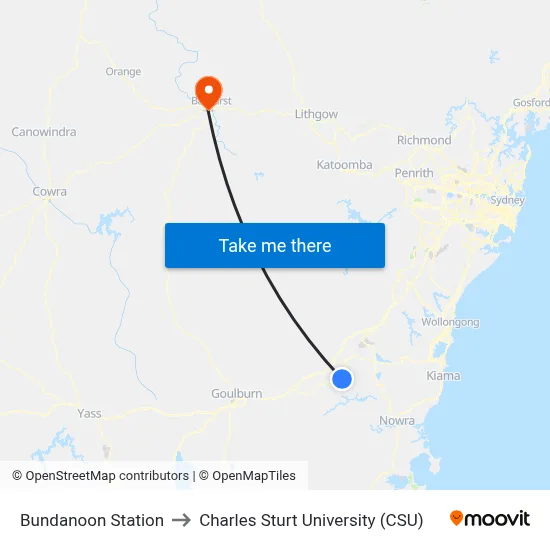 Bundanoon Station to Charles Sturt University (CSU) map